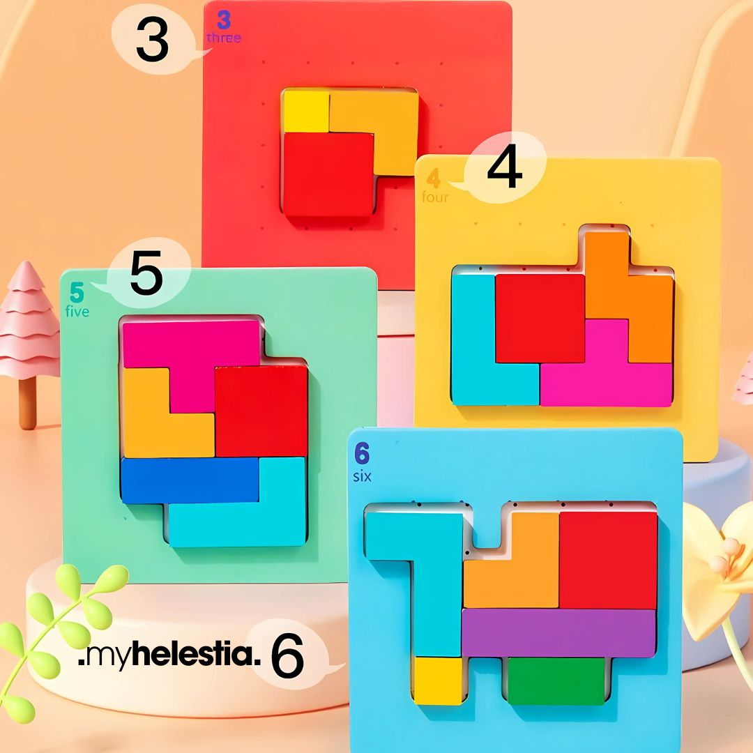 Colorful Tangram Challenge levels difficulty