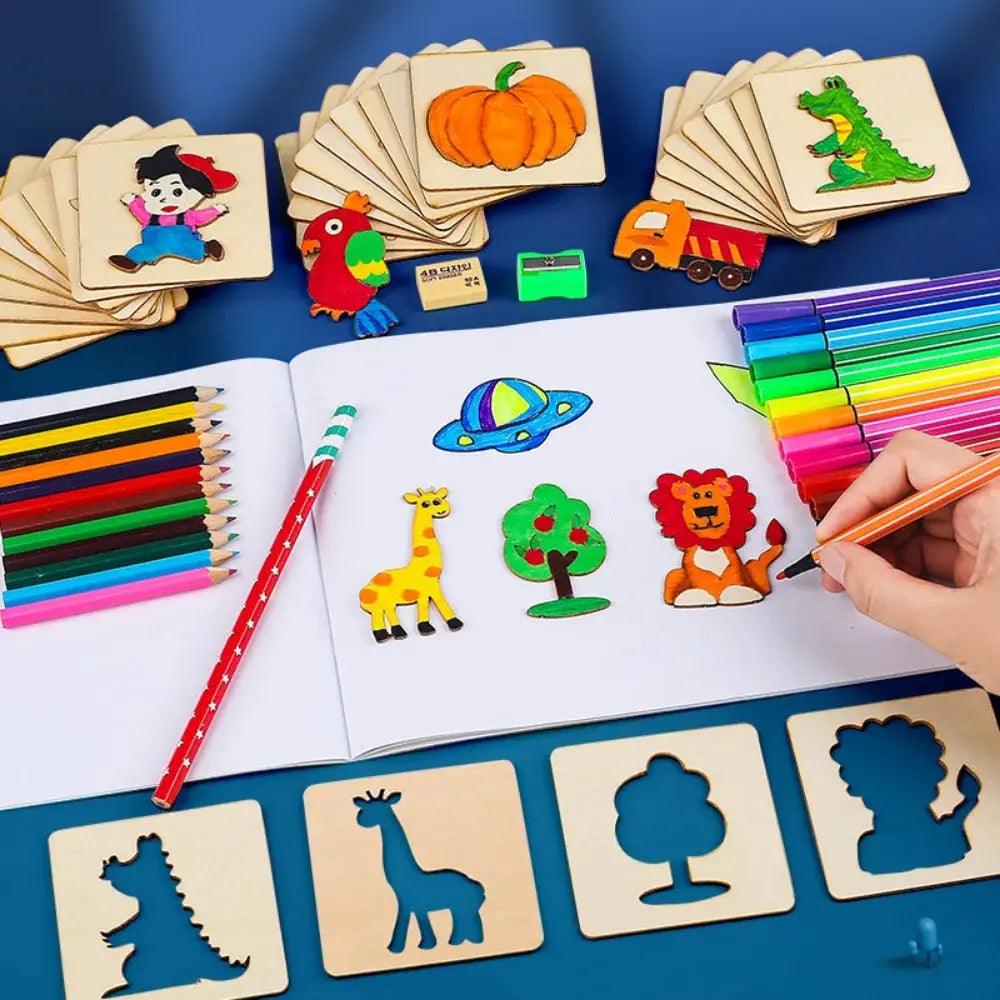 Creative Kids' Stencil Set - 20-Piece Wooden DIY Art Kit My Helestia