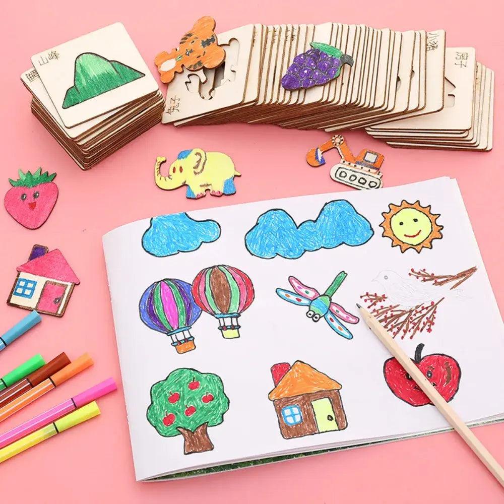 Creative Kids' Stencil Set - 20-Piece Wooden DIY Art Kit My Helestia