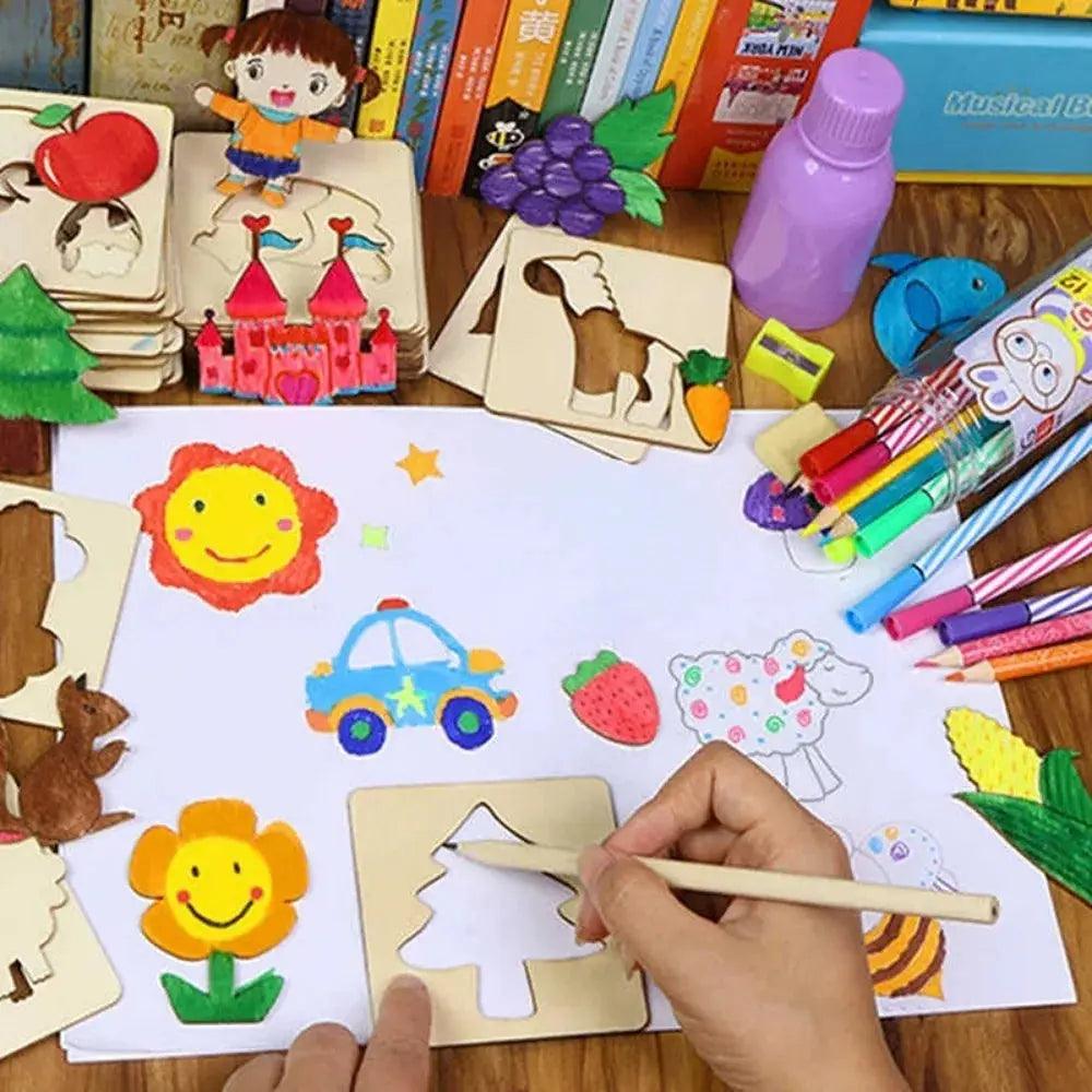 Creative Kids' Stencil Set - 20-Piece Wooden DIY Art Kit My Helestia