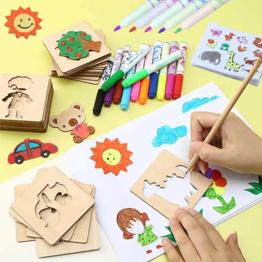 Creative Kids' Stencil Set - 20-Piece Wooden DIY Art Kit My Helestia