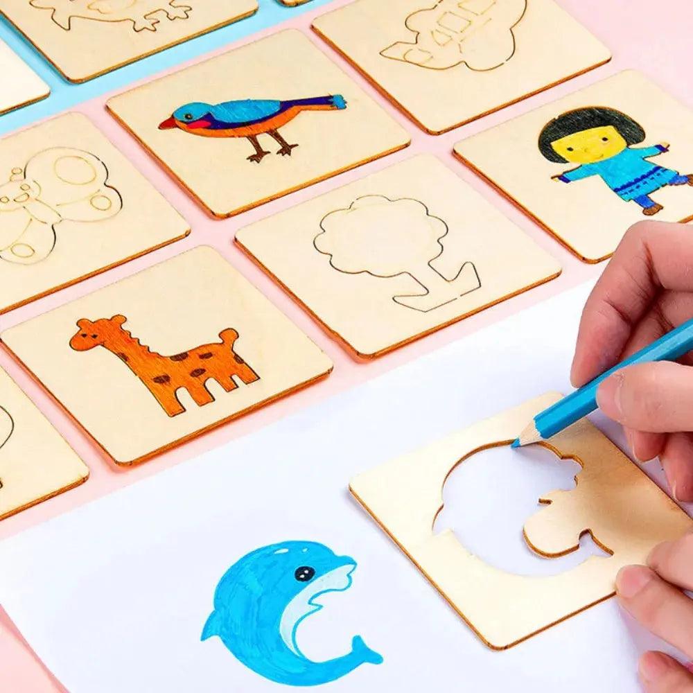Creative Kids' Stencil Set - 20-Piece Wooden DIY Art Kit My Helestia
