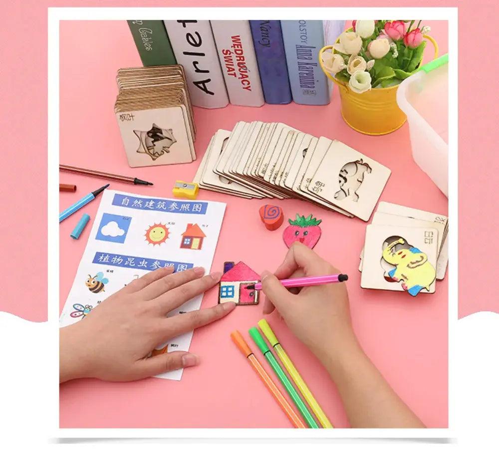 Creative Kids' Stencil Set - 20-Piece Wooden DIY Art Kit My Helestia