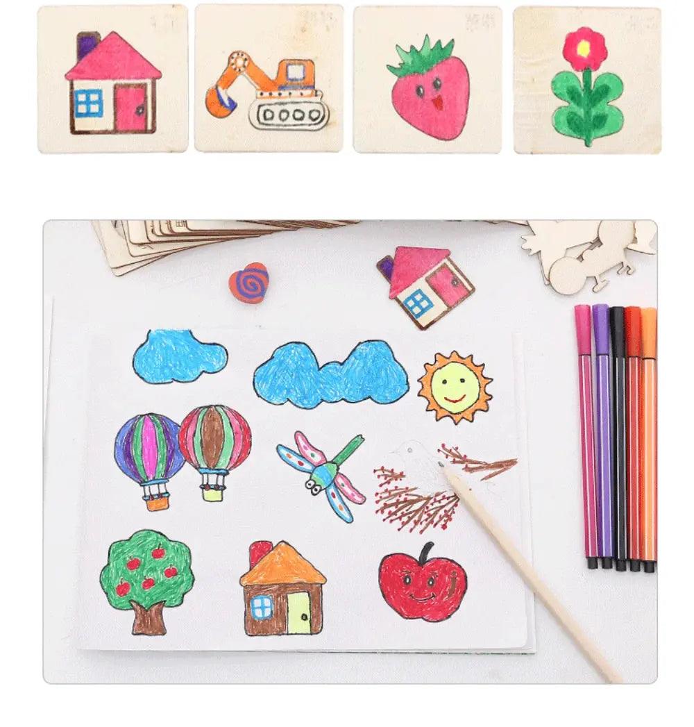 Creative Kids' Stencil Set - 20-Piece Wooden DIY Art Kit My Helestia