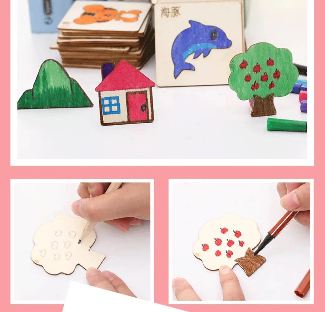 Creative Kids' Stencil Set - 20-Piece Wooden DIY Art Kit My Helestia