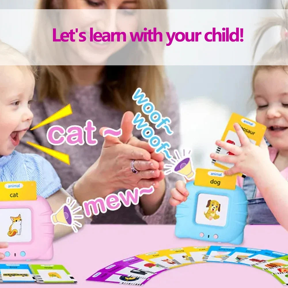 family playing with Learn & Play Talking Flashcard Machine
