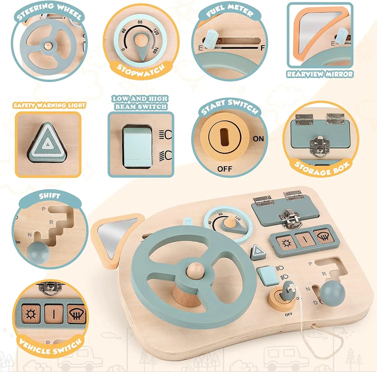 Montessori Car Adventure Busy Board features
