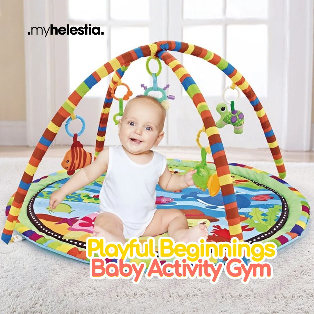 child playing with baby gym