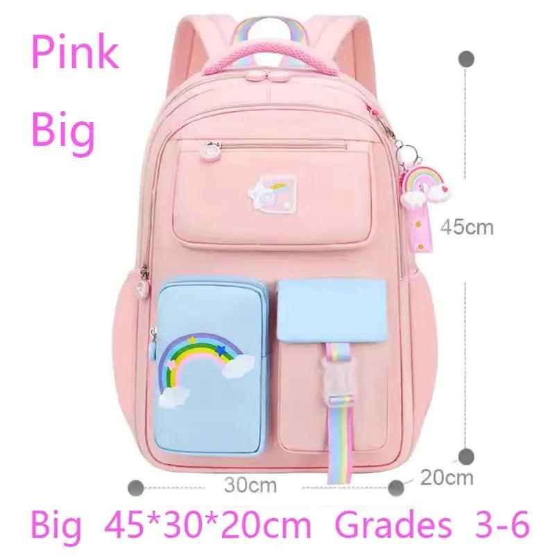 Rainbow Dream model of the Rainbow Macaron Backpack for girls in school - myHelestia