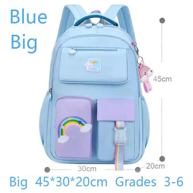 Rainbow Glow model of the Rainbow Macaron Backpack for girls in school - myHelestia