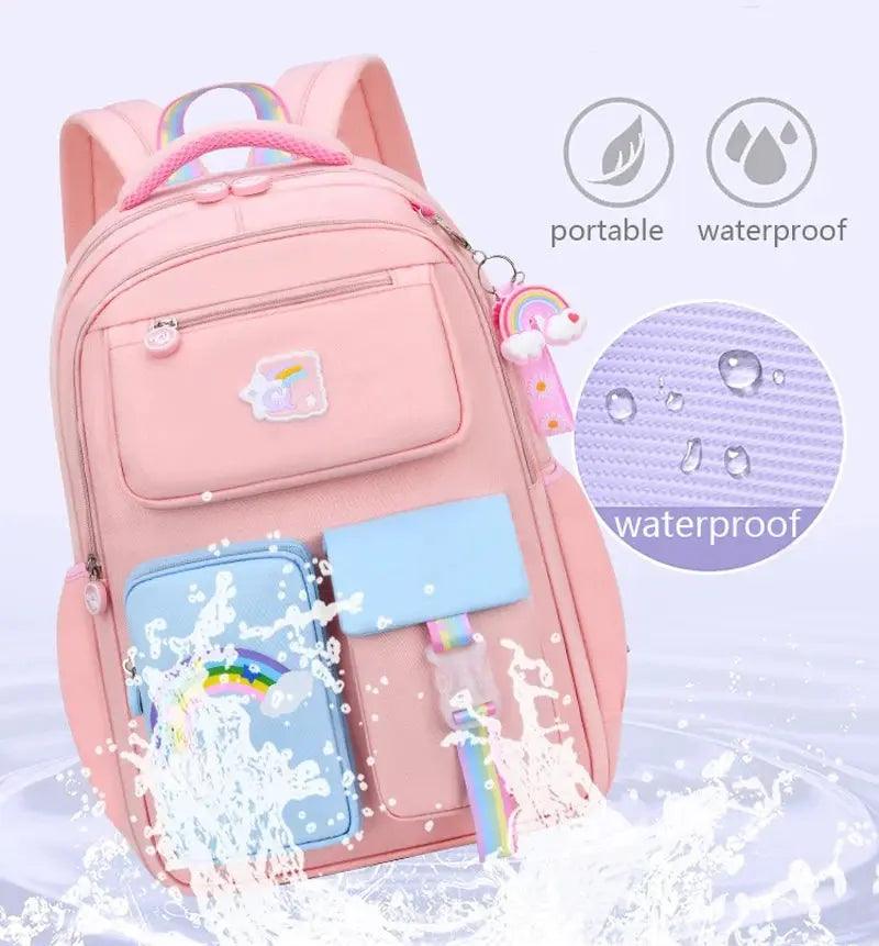 Rainbow Macaron Backpack for girls in school is waterproof - myHelestia