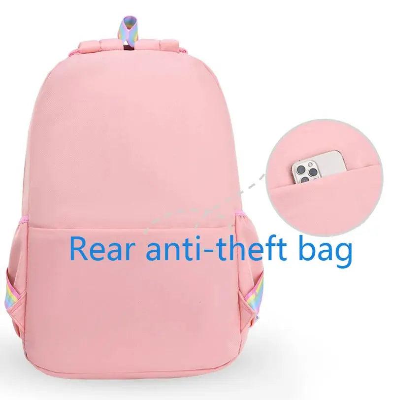 Rear pocket anti-theft of the Rainbow Macaron Backpack for girls in school - myHelestia
