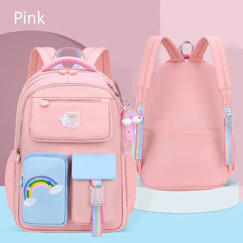 Rainbow Dream model of the Rainbow Macaron Backpack for girls in school - myHelestia