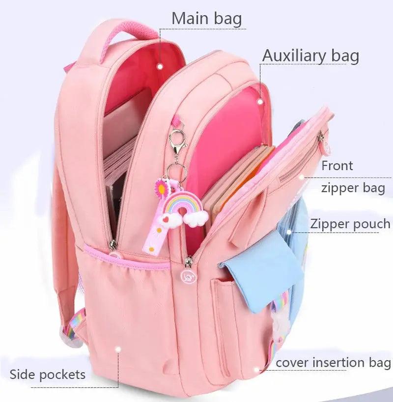 compartments of the Rainbow Macaron Backpack for girls in school - myHelestia