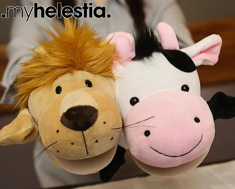 lion and cow puppets