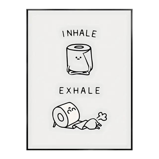 Bathroom Poster model Inhale Exhale Toilet Paper - Black and White Canvas Wall Art | myHelestia