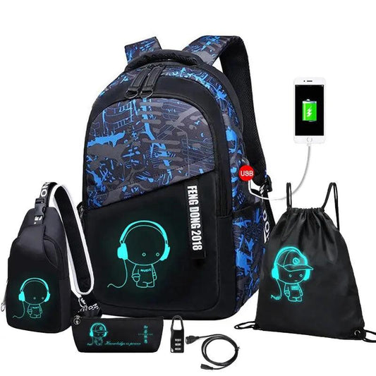 GlowMate Blue Eclipse model of the GlowMate Kids Schoolbag for boys in school - myHelestia