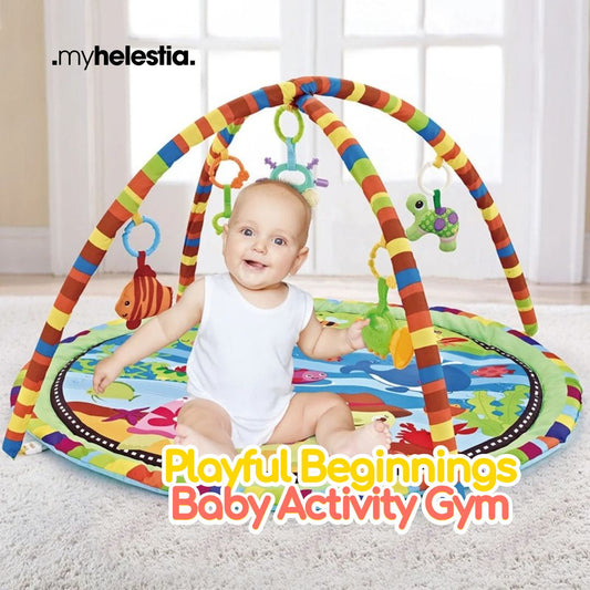 child playing with baby gym