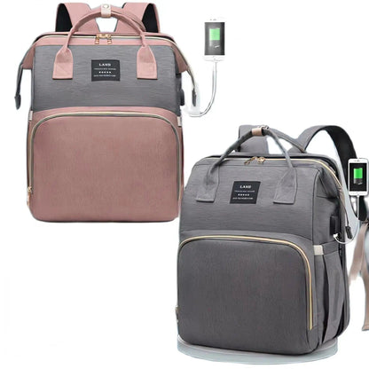 Both colors - Pink and Grey - of the Pro Diaper Backpack - myHelestia