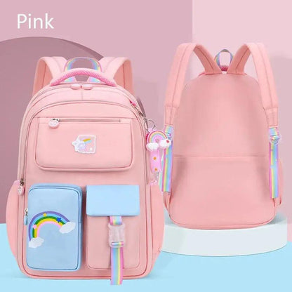 Rainbow Dream model of the Rainbow Macaron Backpack for girls in school - myHelestia
