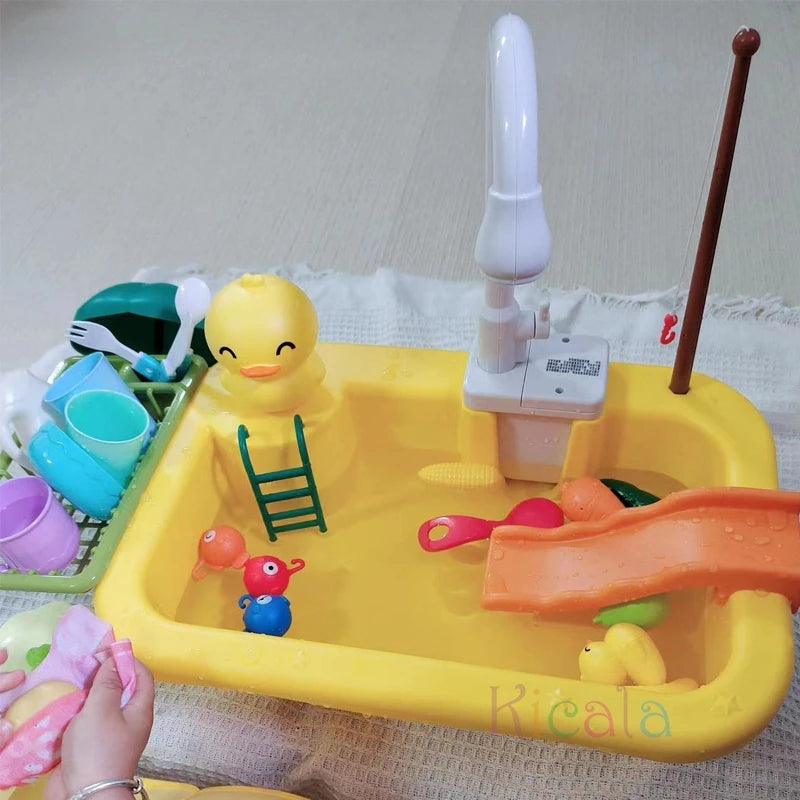 Kids Kitchen Sink Toys Electric Dishwasher Playing Toy With Running Water Pretend Play Food Fishing Toy Role Playing Girls Gift myHelestia 