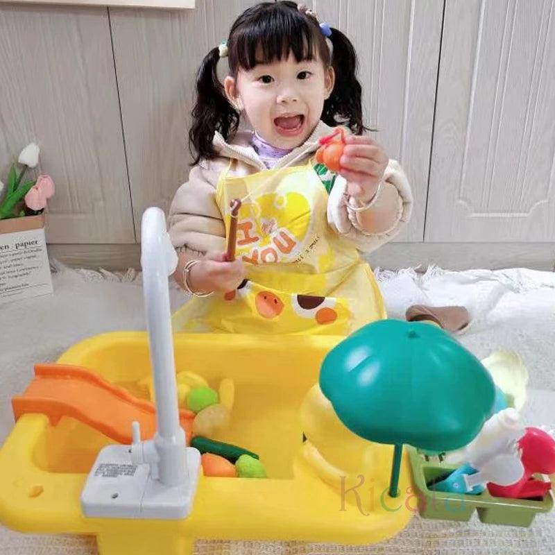 Kids Kitchen Sink Toys Electric Dishwasher Playing Toy With Running Water Pretend Play Food Fishing Toy Role Playing Girls Gift myHelestia 