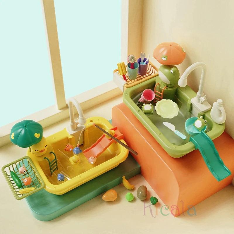 Kids Kitchen Sink Toys Electric Dishwasher Playing Toy With Running Water Pretend Play Food Fishing Toy Role Playing Girls Gift myHelestia 