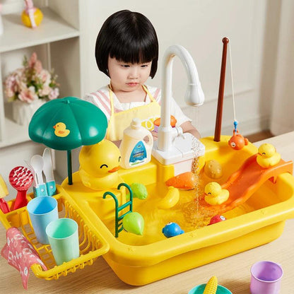 Kids Kitchen Sink Toys Electric Dishwasher Playing Toy With Running Water Pretend Play Food Fishing Toy Role Playing Girls Gift myHelestia 