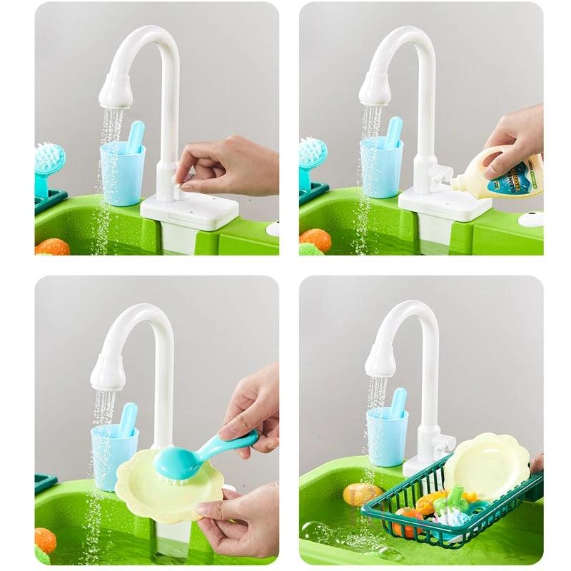 Kids Kitchen Sink Toys Electric Dishwasher Playing Toy With Running Water Pretend Play Food Fishing Toy Role Playing Girls Gift myHelestia 