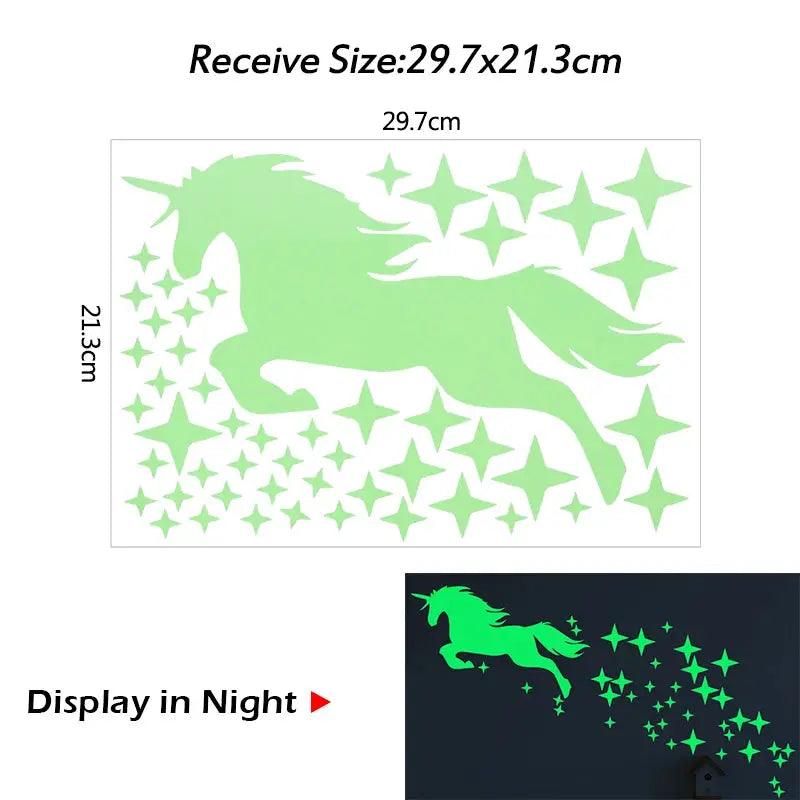 Unicorn Card Starlit Dreams 3D Glow-in-the-Dark Wall Stickers - myHelestia