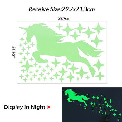 Unicorn Card Starlit Dreams 3D Glow-in-the-Dark Wall Stickers - myHelestia